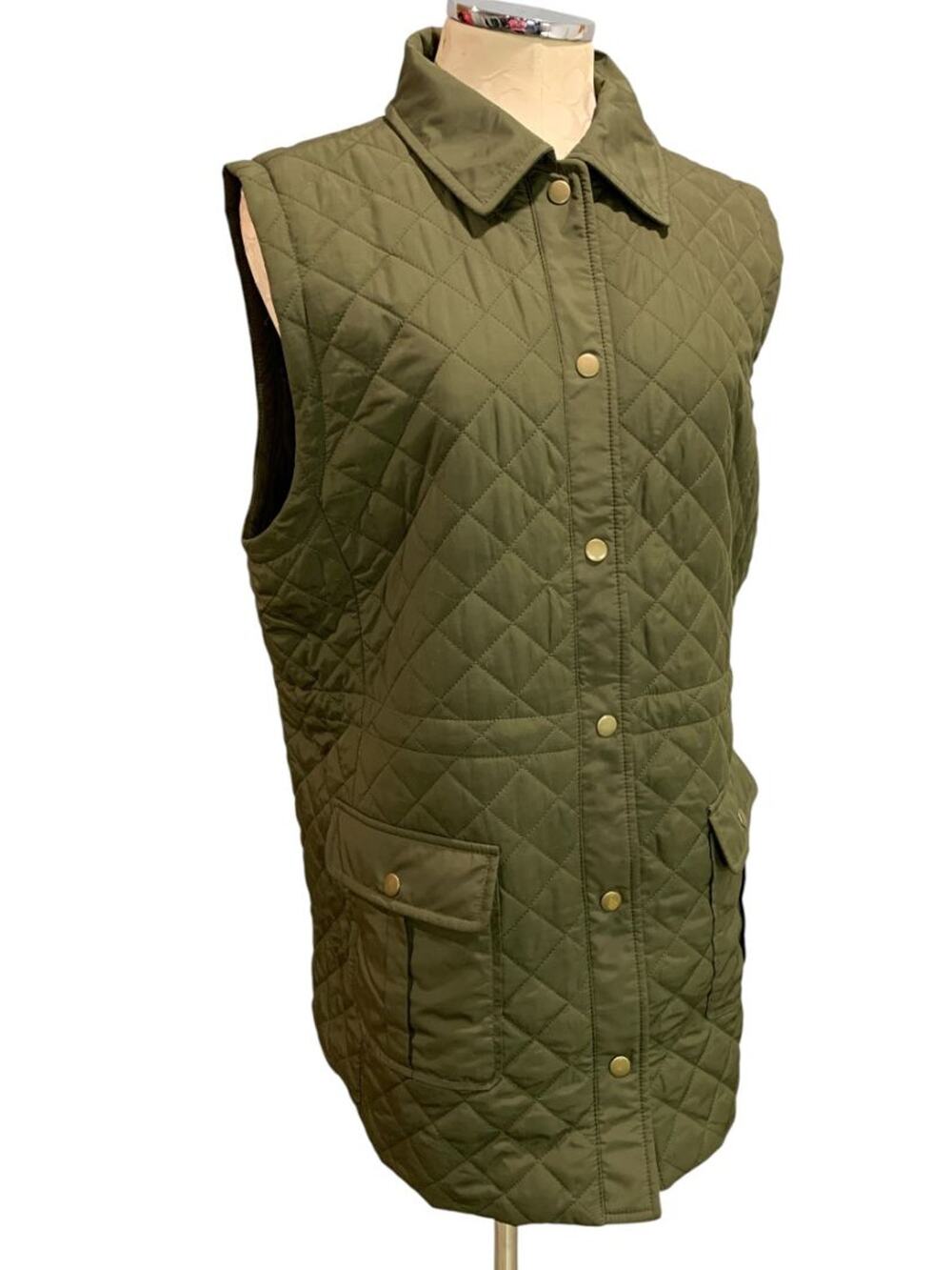 Size Large Talbots Womens Army Green Tunic Length Quilted Vest